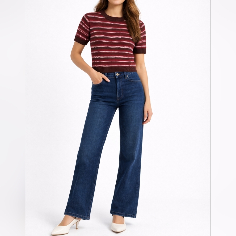 YMC Short Sleeve Striped Cotton Sweater | M | Red Brown | Y2K Eclectic Grandpa